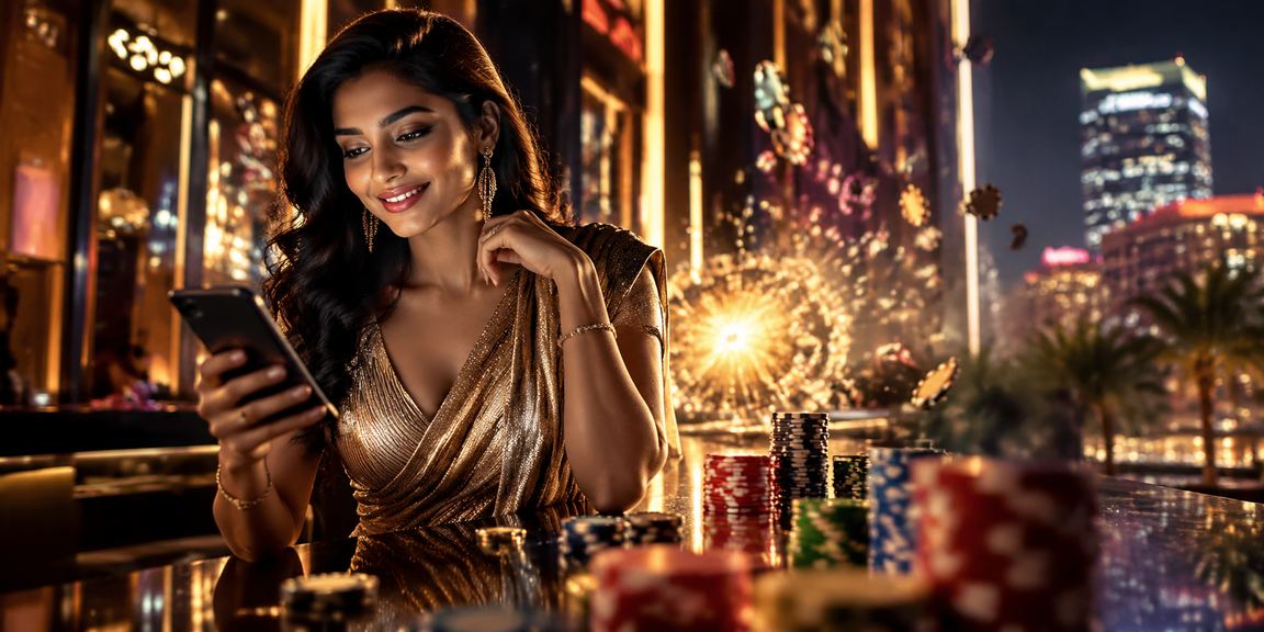 Bright neon-lit live casino app interface glowing on user smartphone screen